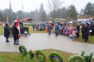 The first Remembrance Day service held at Plevna's new cenotaph on November 11, 2015.